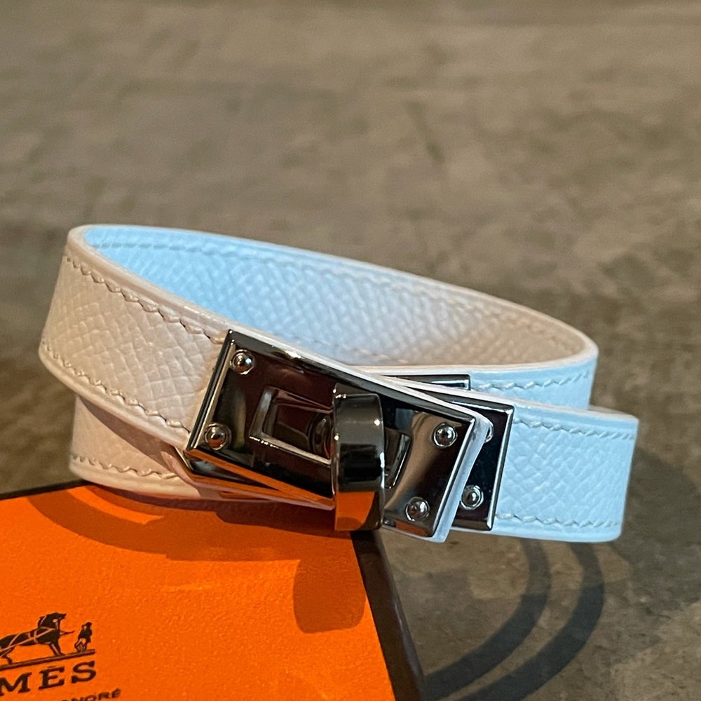 Hermès White Double Wrap Kelly Bracelet w/ Silver Hardware